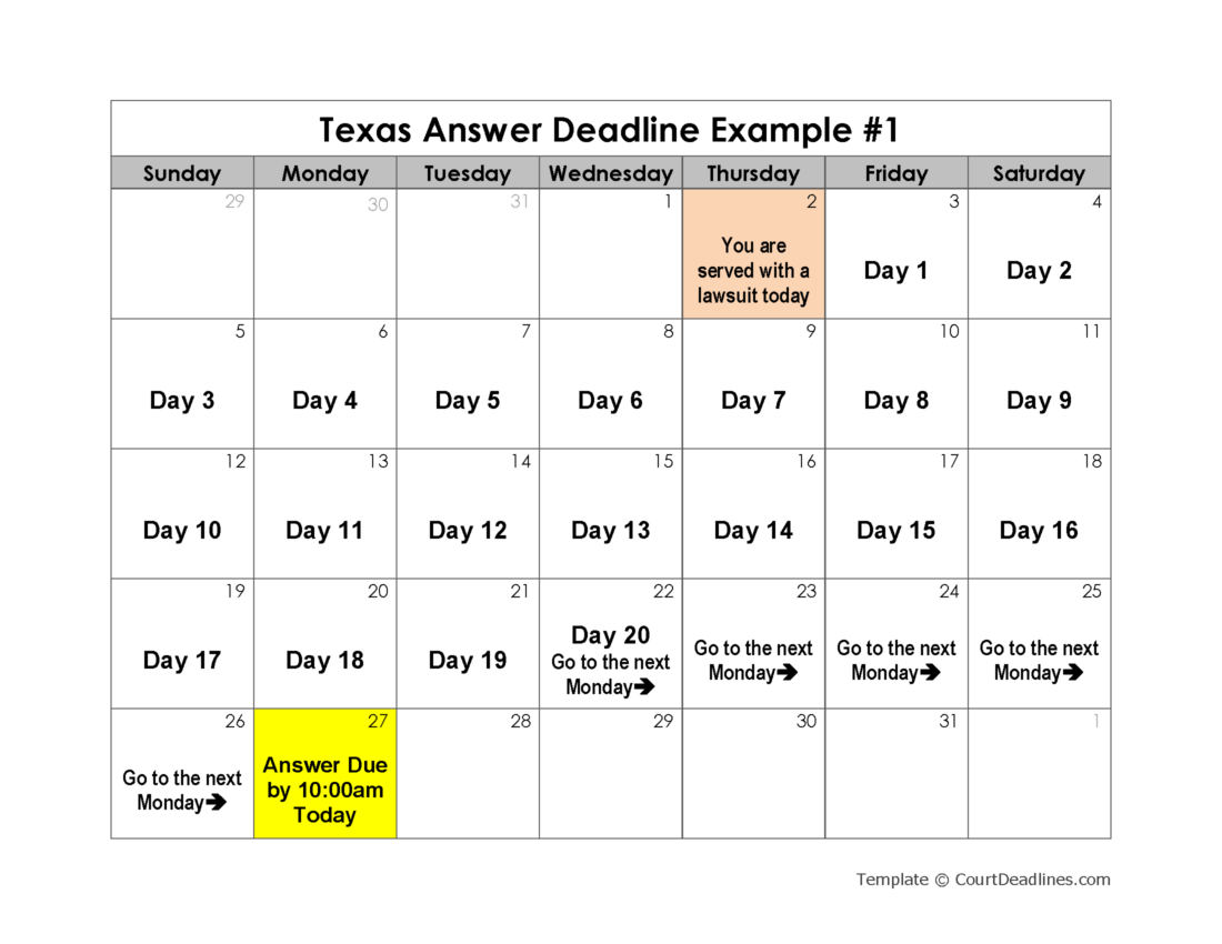 Texas Answer Deadline Example 1