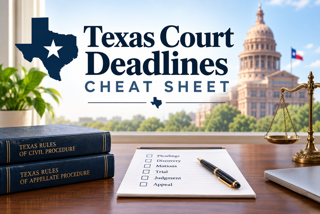 Texas court deadlines cheat sheet for common Texas civil litigation deadlines